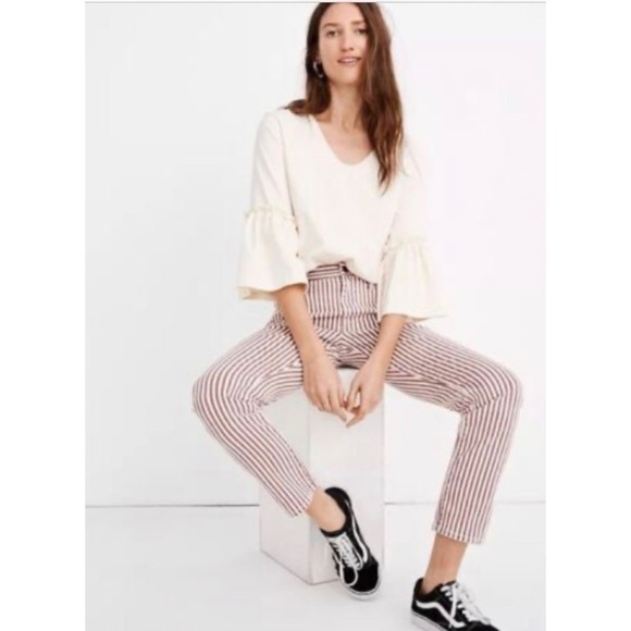MADEWELL The High Rise Slim Crop Striped Boy Jeans Size 25 - Picture 3 of 17